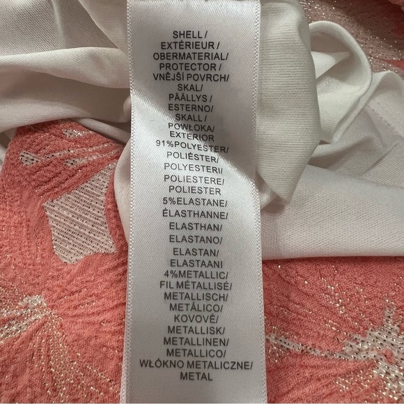 Adrianna Papell Peach Stretch Metallic Jacquard Hibiscus Plus Dress Women’s 14 - Picture 10 of 11